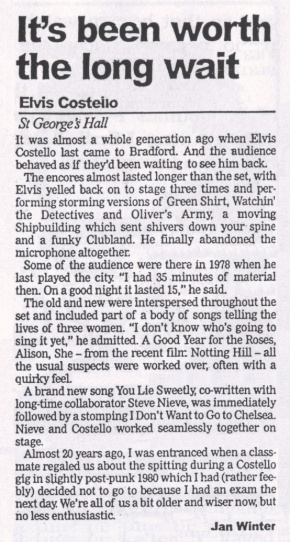 Bradford Telegraph & Argus, November 22, 1999 - The Elvis Costello Wiki